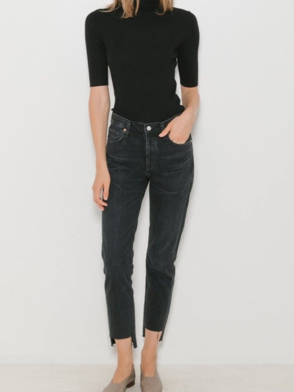 CITIZENS OF HUMANITY Avedon Liya Slick Skinny Jean Hi-Lo Fray Hem Black 27 $228